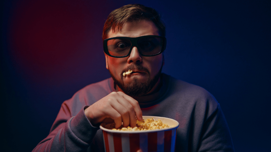 a person eating a popcorn